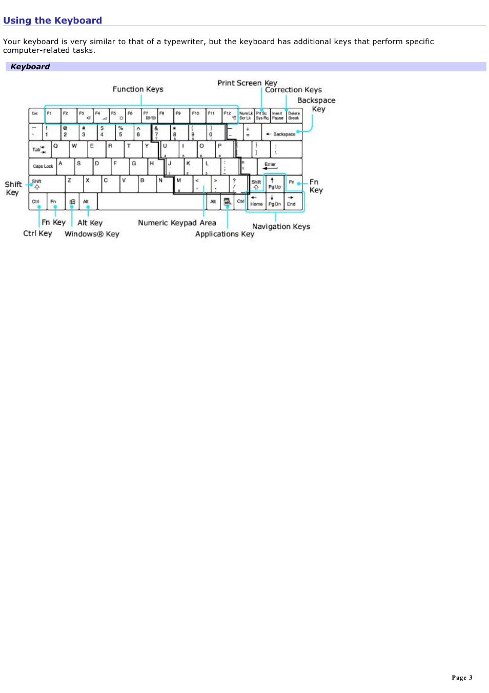 Using the keyboard | Sony PCG-R505ELP User Manual | Page 3 / 156