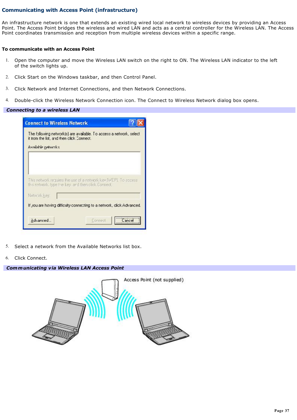 Communicating with access point (infrastructure) | Sony PCG-R505ELP User Manual | Page 37 / 156