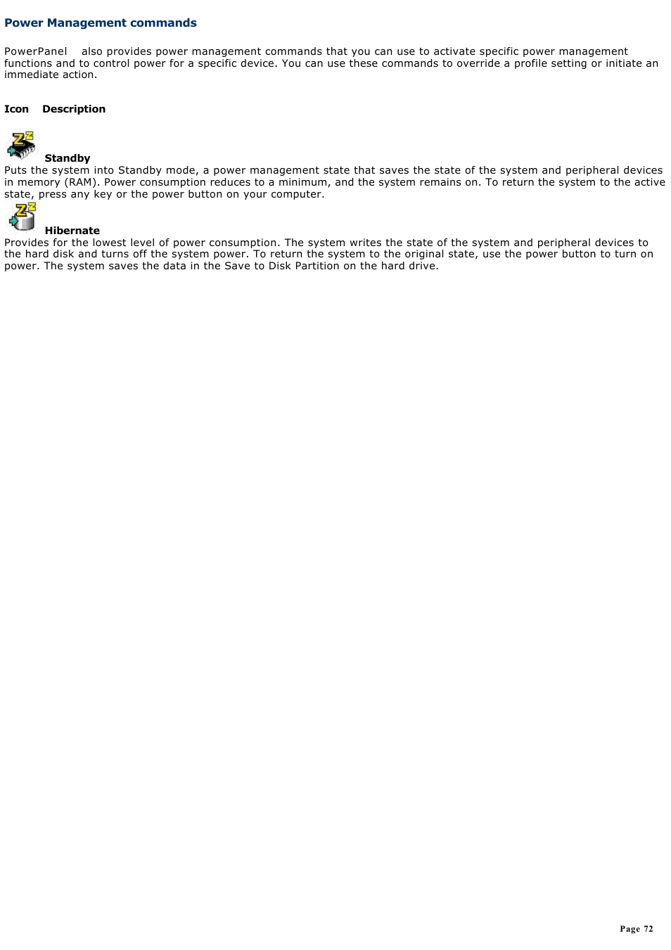 Power management commands | Sony PCG-R505ELP User Manual | Page 72 / 156