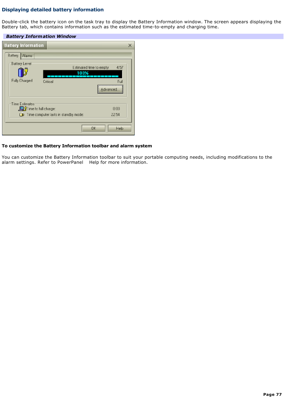 Displaying detailed battery information | Sony PCG-R505ELP User Manual | Page 77 / 156