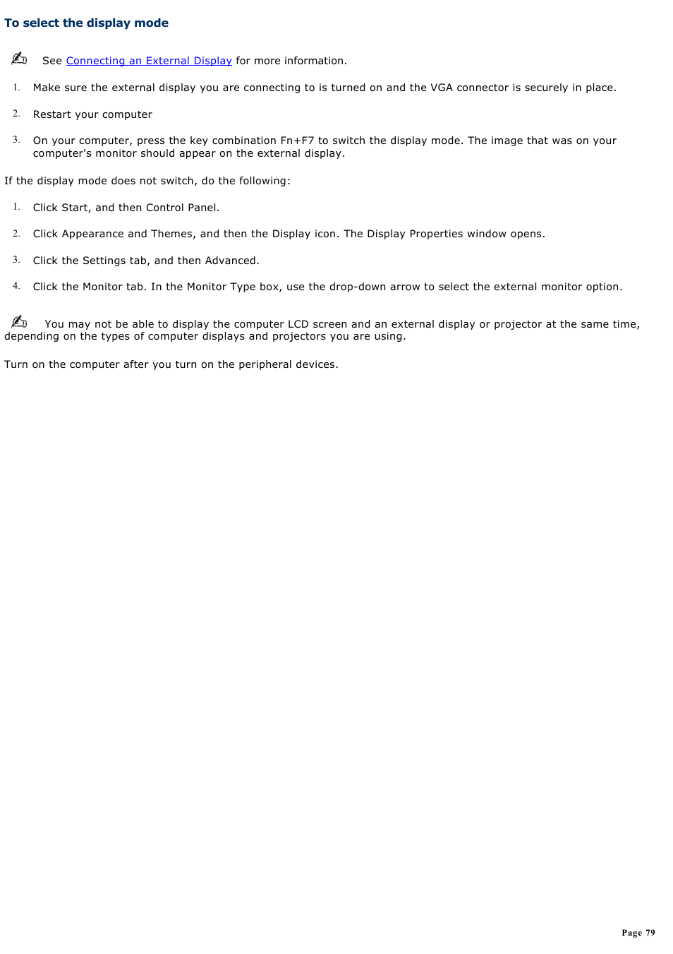 To select the display mode | Sony PCG-R505ELP User Manual | Page 79 / 156