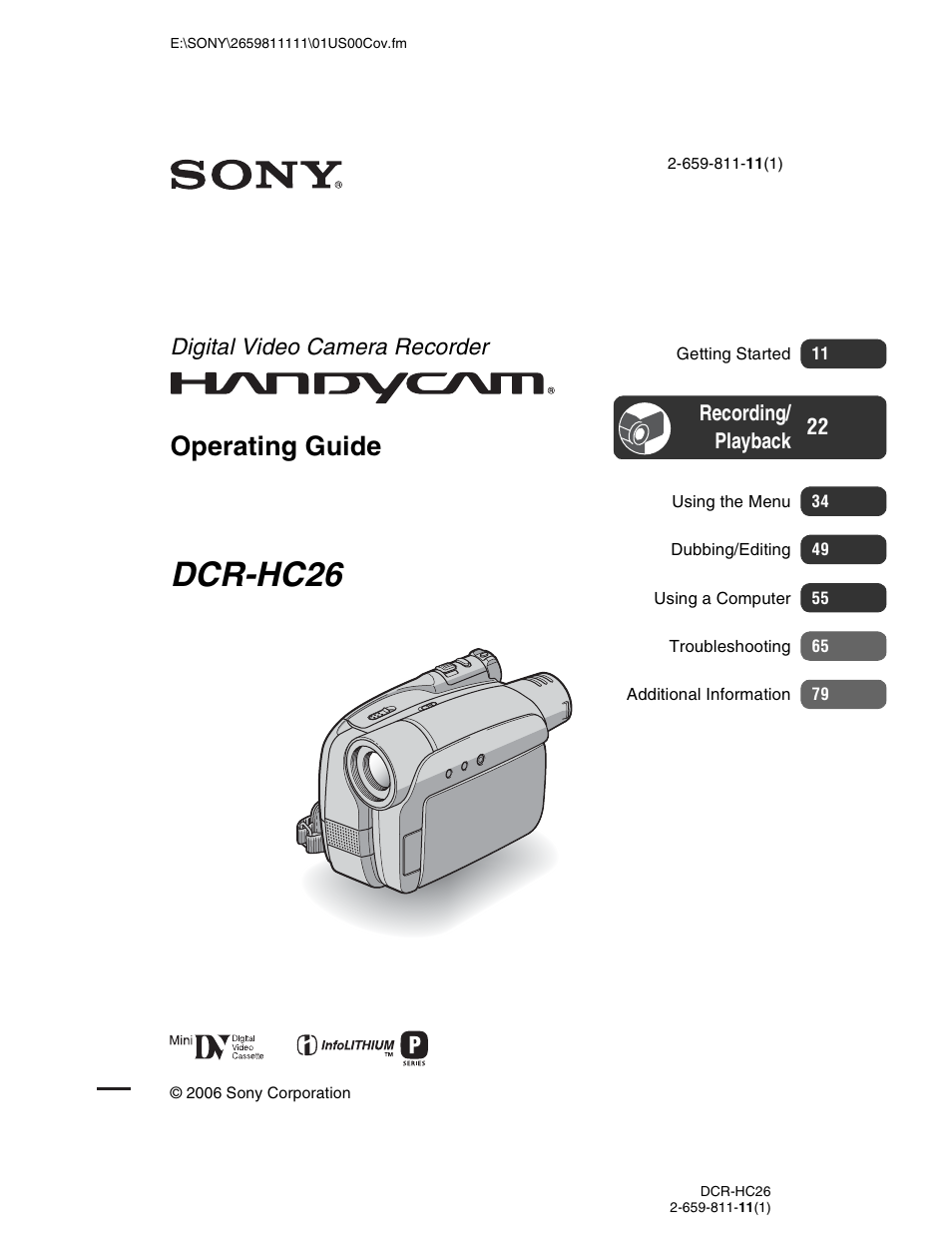 Sony DCR-HC26 User Manual | 92 pages