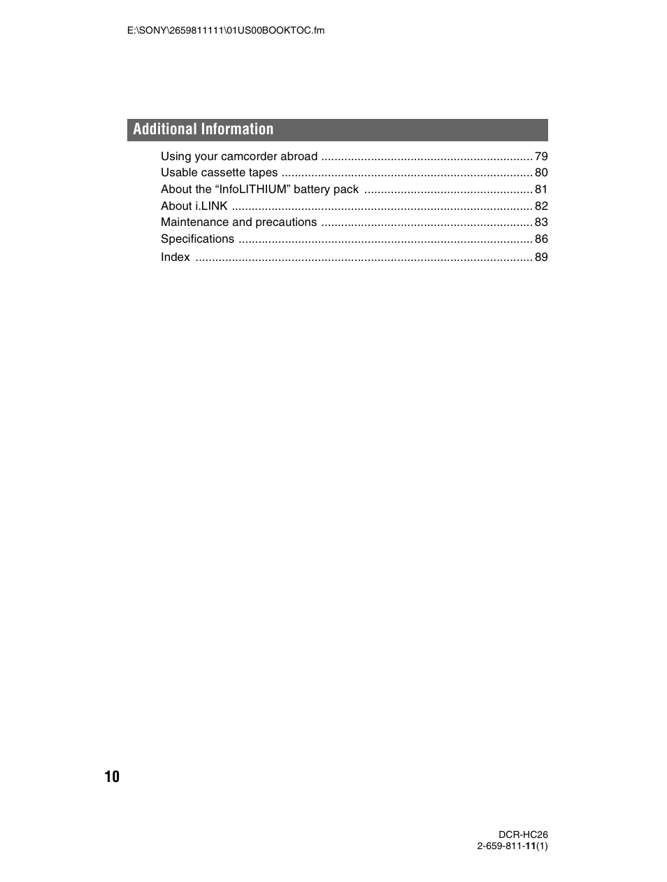 Additional information | Sony DCR-HC26 User Manual | Page 10 / 92