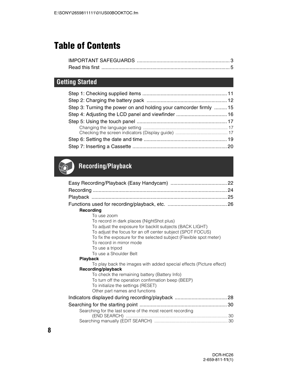 Sony DCR-HC26 User Manual | Page 8 / 92
