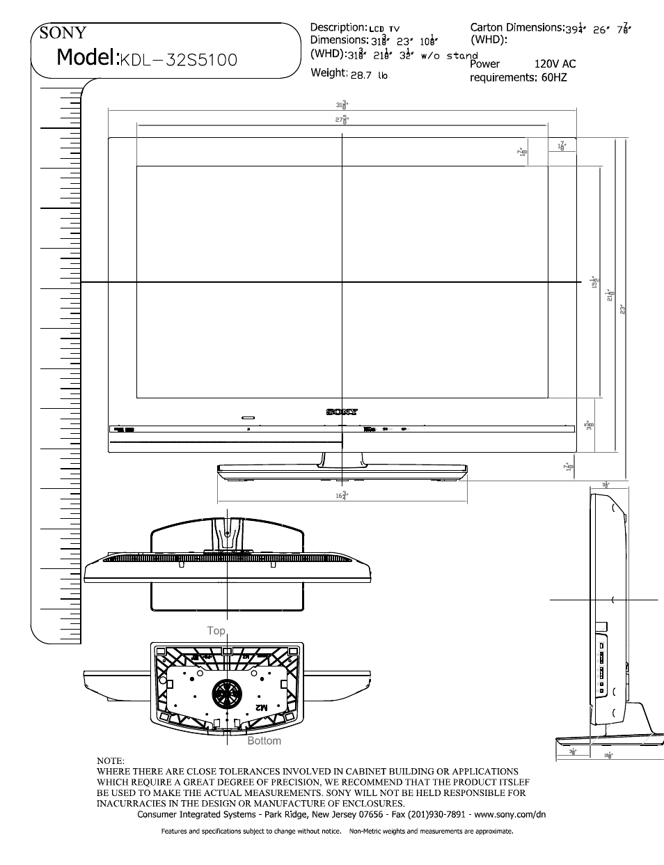 Sony KDL-32S5100 User Manual | 2 pages