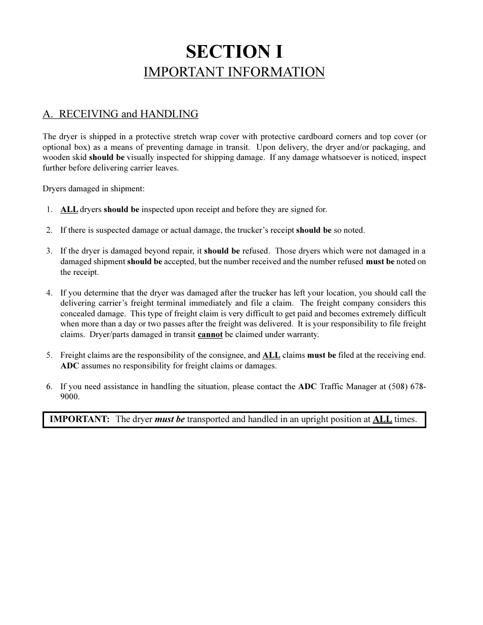 Important information | American Dryer Corp. ML-410 User Manual | Page 18 / 67