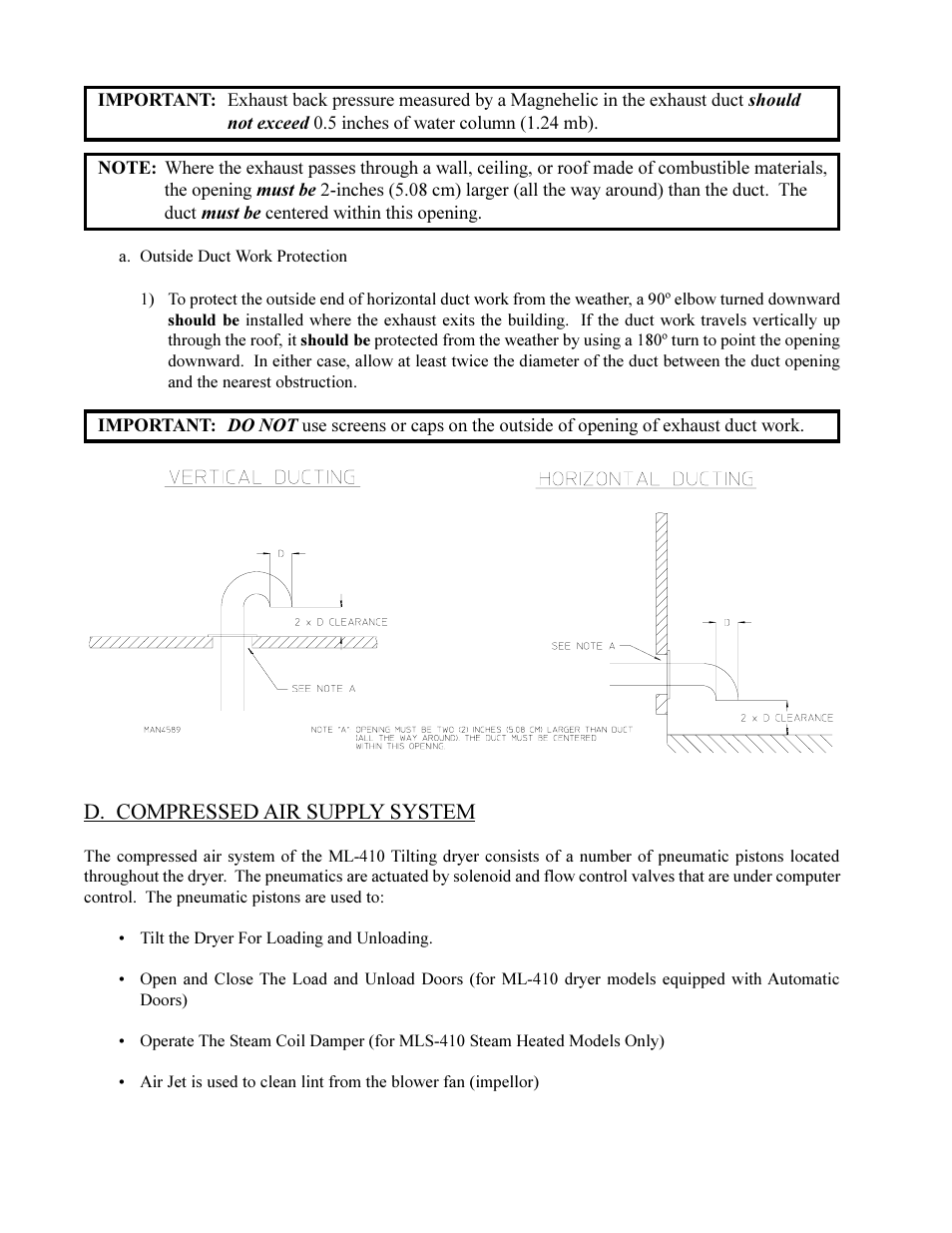 D. compressed air supply system | American Dryer Corp. ML-410 User Manual | Page 36 / 67