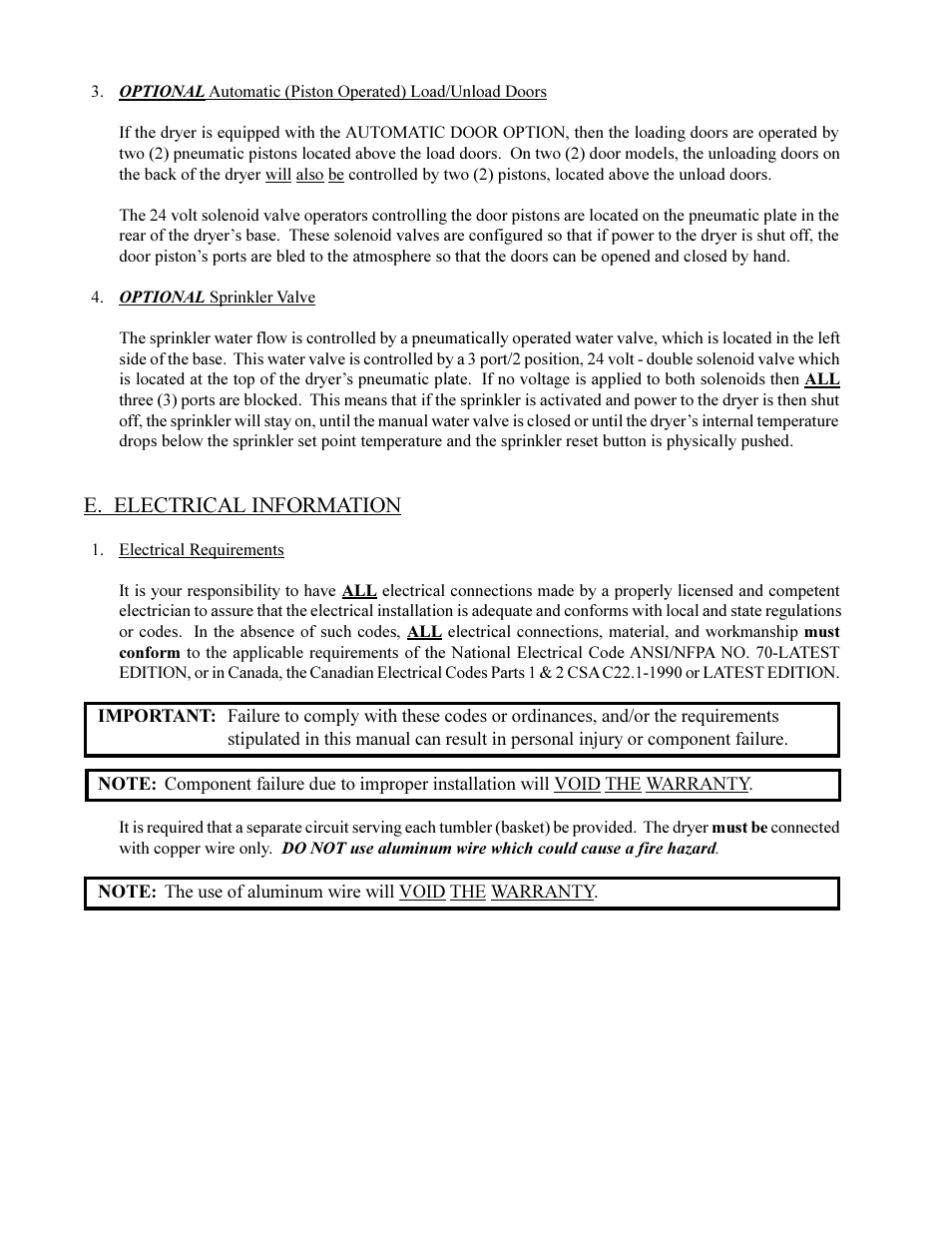 E. electrical information | American Dryer Corp. ML-410 User Manual | Page 38 / 67