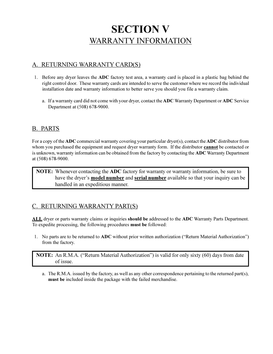 Warranty information | American Dryer Corp. ML-410 User Manual | Page 55 / 67