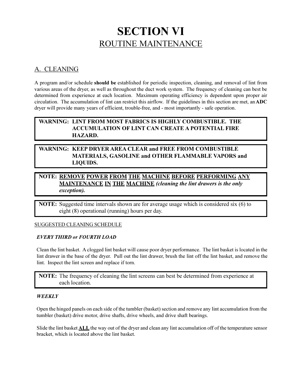 Routine maintenance | American Dryer Corp. ML-410 User Manual | Page 57 / 67