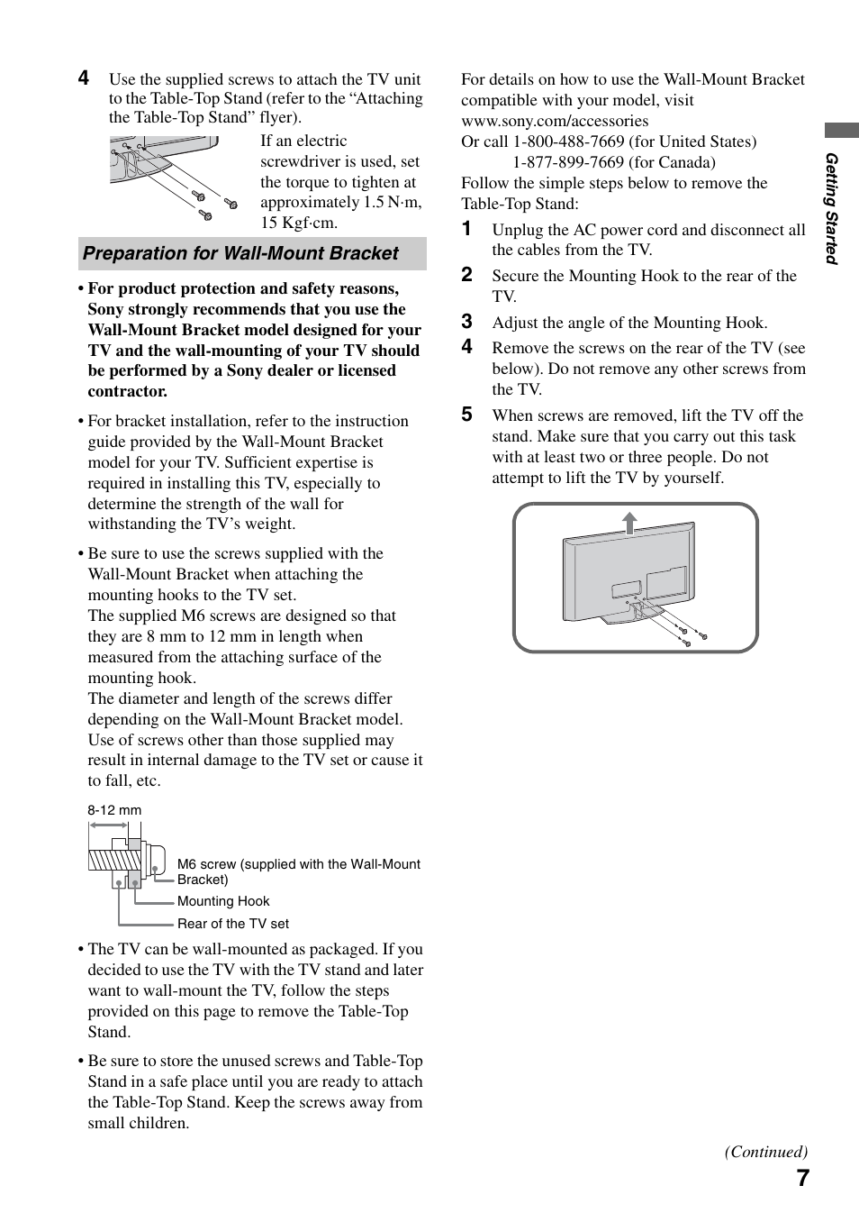 Preparation for wall-mount bracket | Sony KDL-32VL140 User Manual | Page 7 / 48