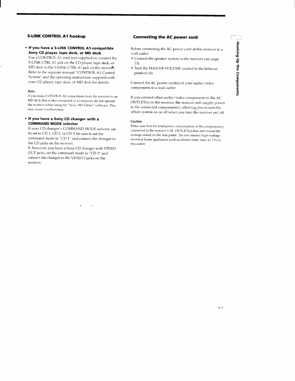 S-link control a1 hookup, Connecting the ac power cord, 5’ c | Sony STR-DA30ES User Manual | Page 11 / 51