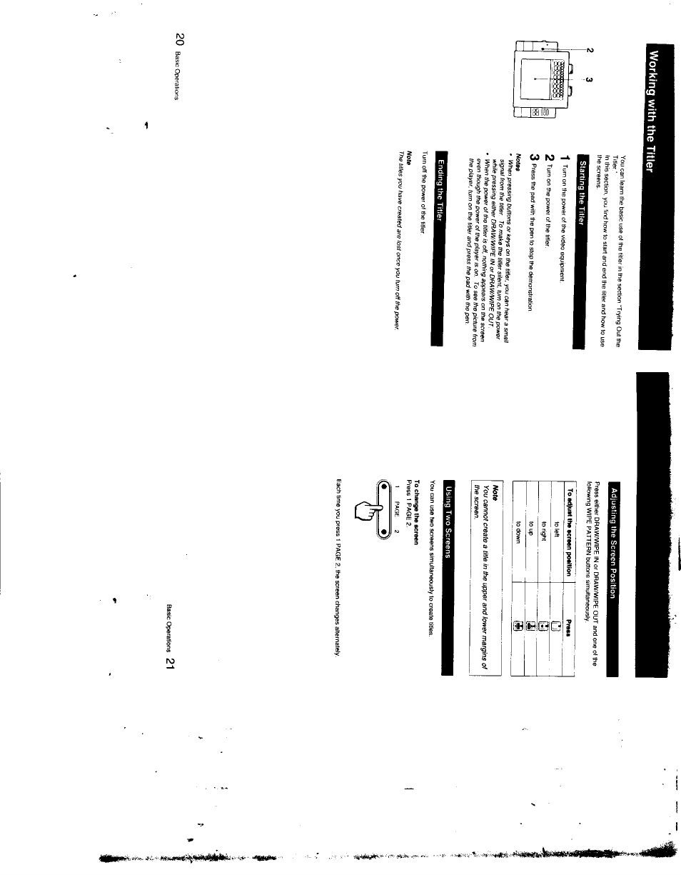 Working with the titler, Starting the titler, Ending the titler | Sony XV-T33 User Manual | Page 11 / 20