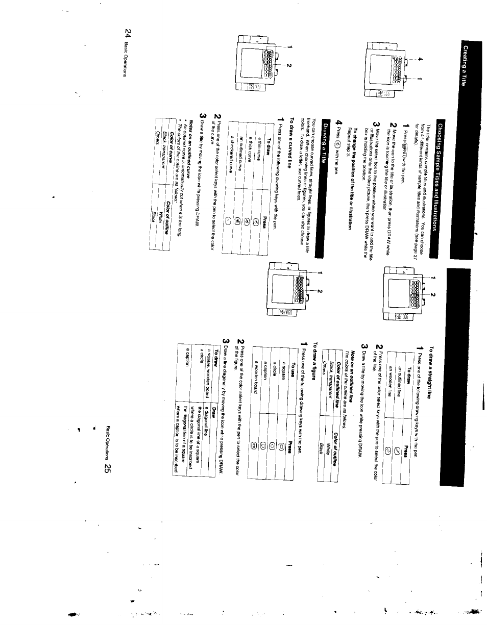 To change the роашоп o( the t№e or ilhjstralion, Drawing a title, To draw a curved line | To draw a figure | Sony XV-T33 User Manual | Page 13 / 20