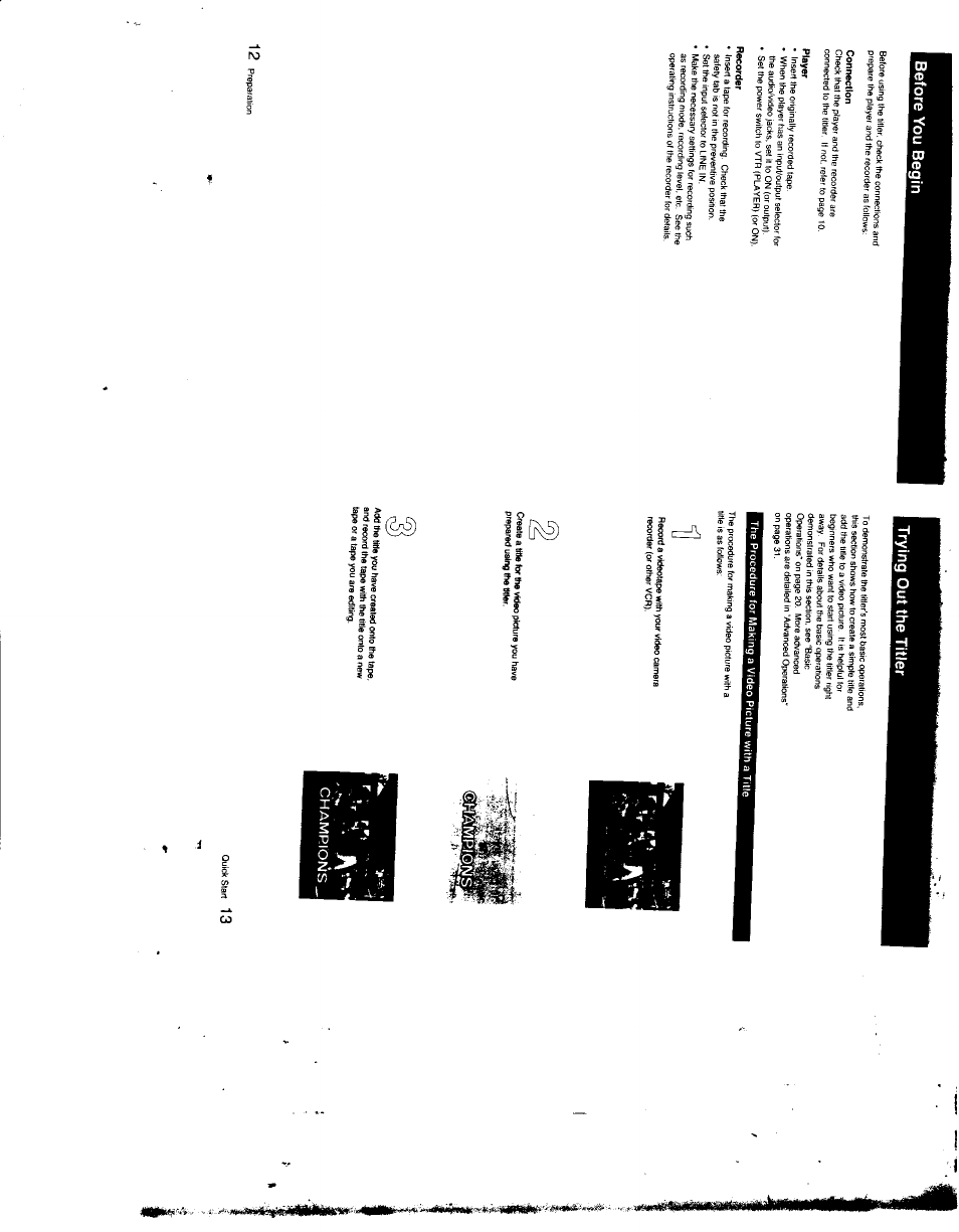 Connection, Player, Recorder | Before you begin trying out the titler | Sony XV-T33 User Manual | Page 7 / 20