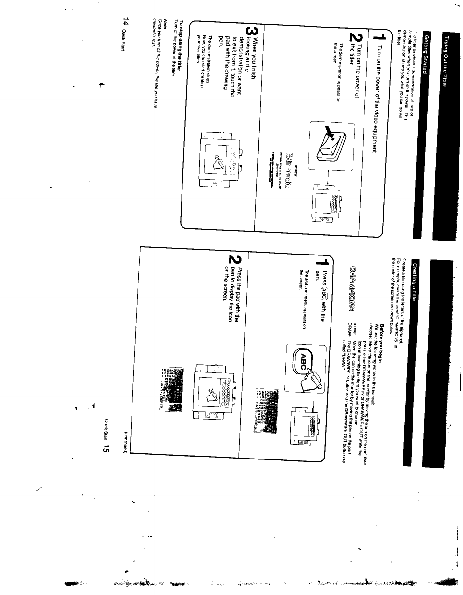 Getting started, Creating a title, Before you begin | To stop using the titler | Sony XV-T33 User Manual | Page 8 / 20