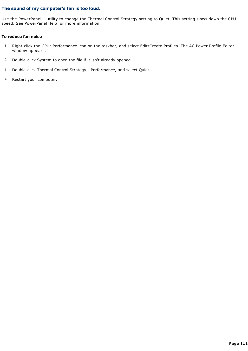 The sound of my computer's fan is too loud | Sony PCG-R505ECP User Manual | Page 111 / 156