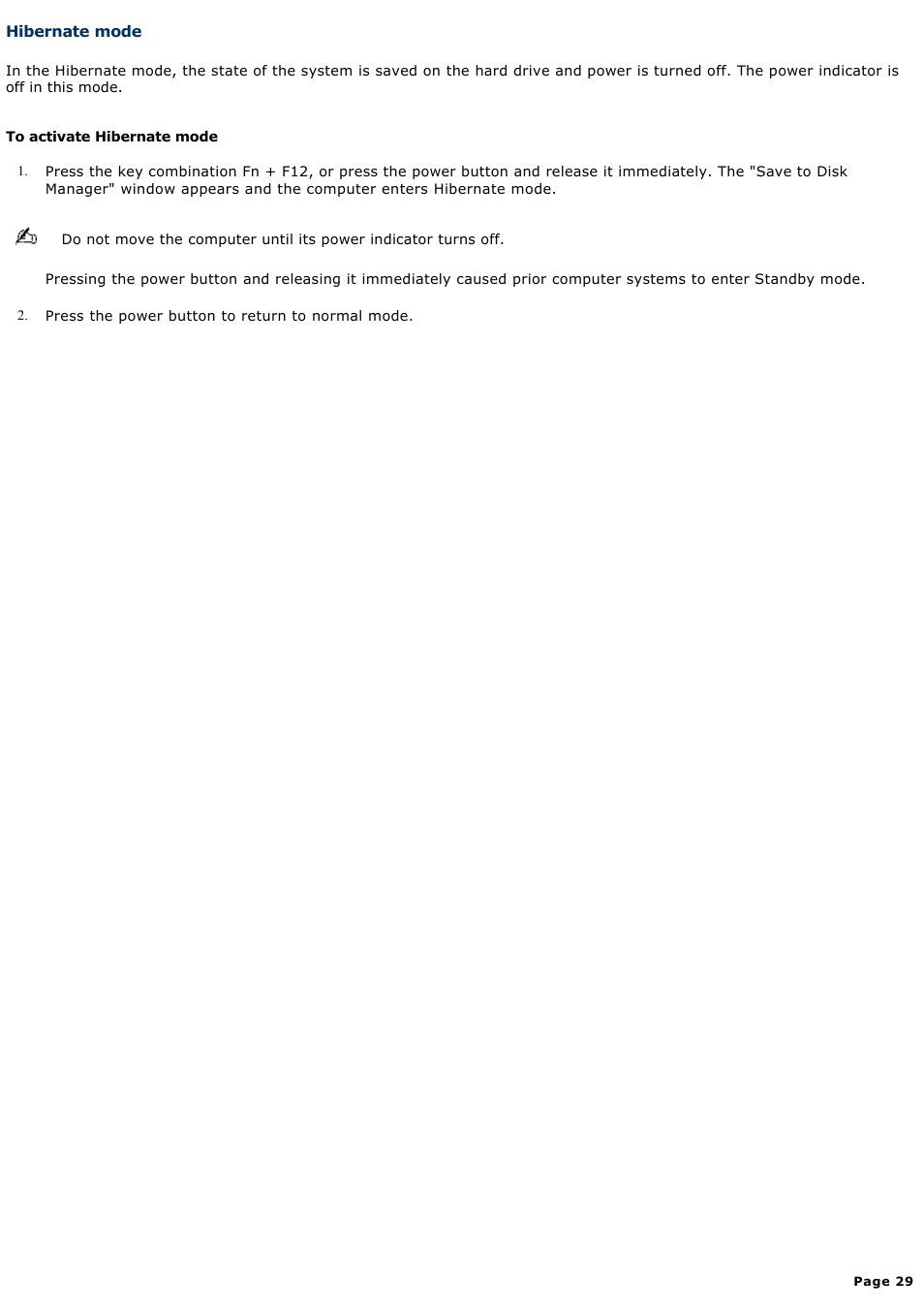 Hibernate mode | Sony PCG-R505ECP User Manual | Page 29 / 156