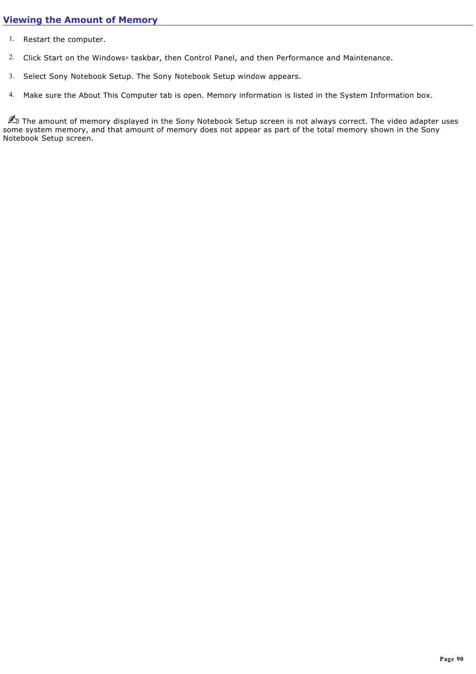 Viewing the amount of memory | Sony PCG-R505ECP User Manual | Page 90 / 156