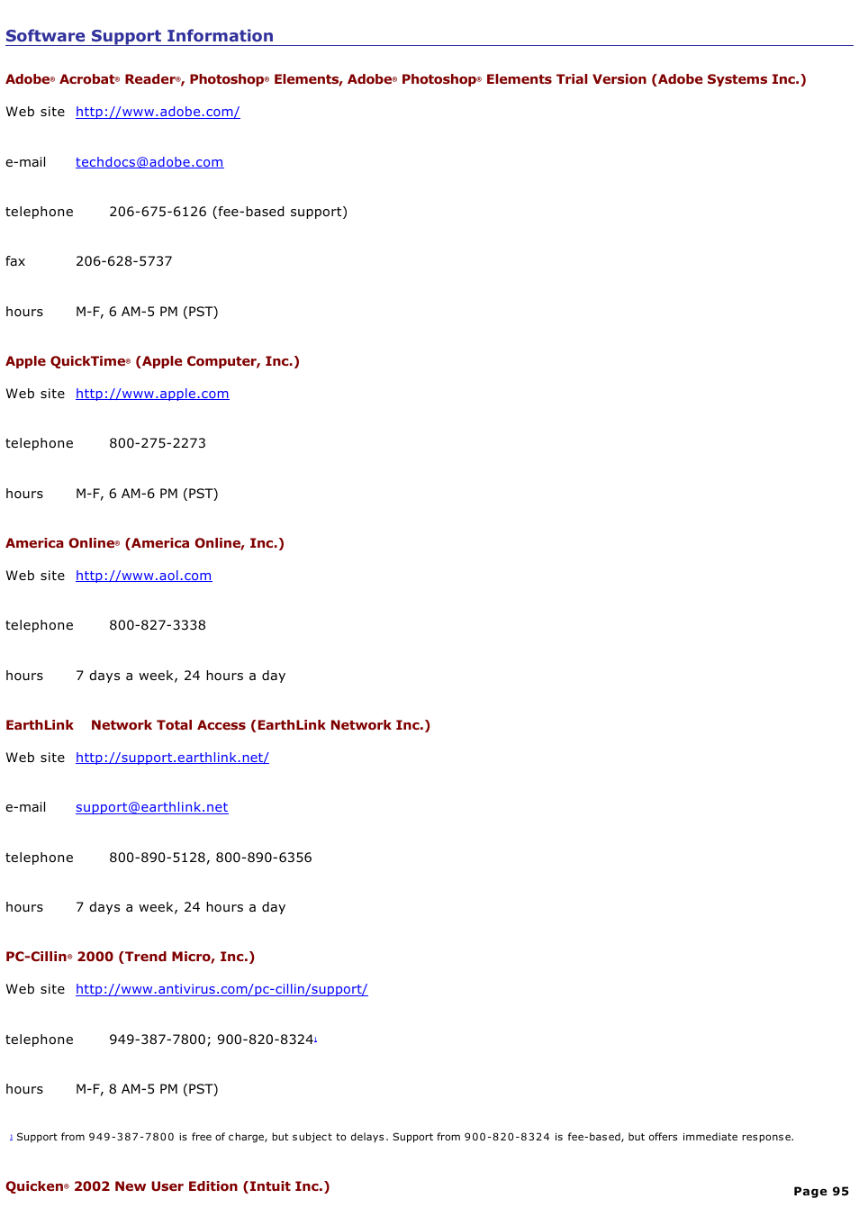 Software support information | Sony PCG-R505ECP User Manual | Page 95 / 156