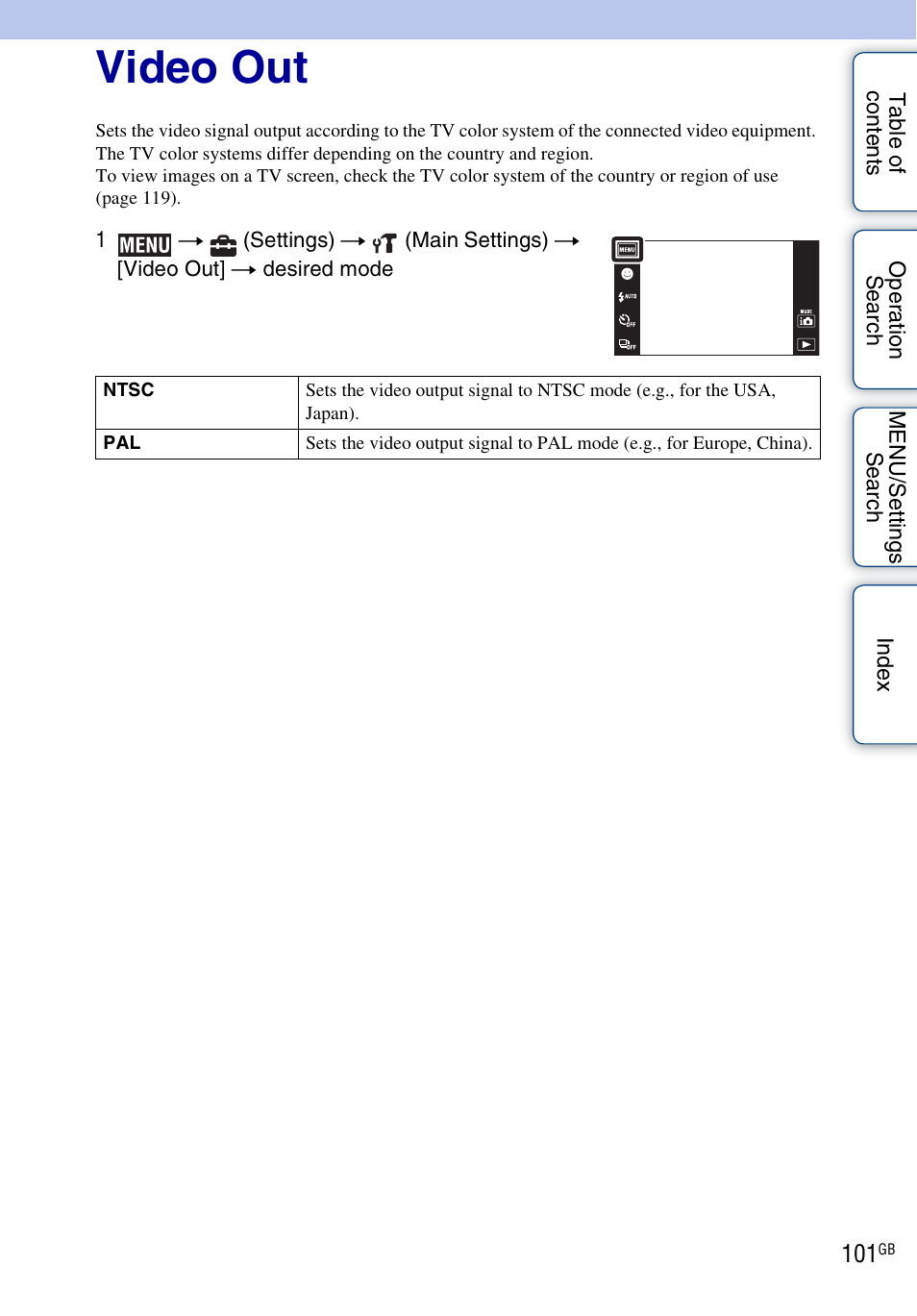 Video out | Sony DSC-TX5 User Manual | Page 101 / 150