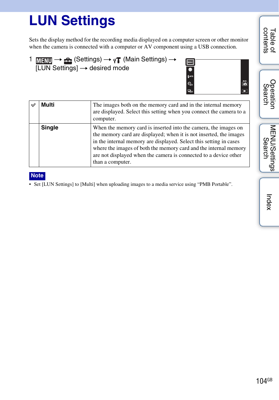 Lun settings | Sony DSC-TX5 User Manual | Page 104 / 150