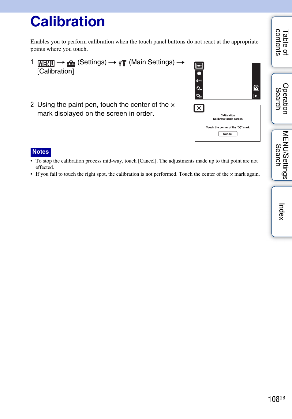 Calibration | Sony DSC-TX5 User Manual | Page 108 / 150
