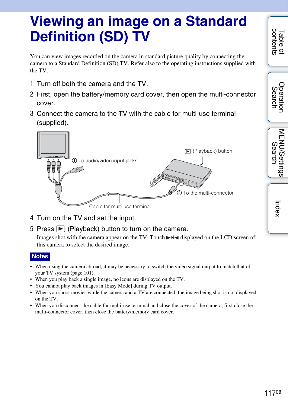Viewing an image on a standard definition (sd) tv | Sony DSC-TX5 User Manual | Page 117 / 150