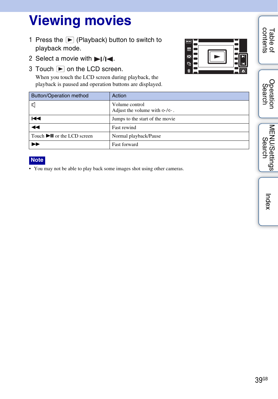 Viewing movies | Sony DSC-TX5 User Manual | Page 39 / 150