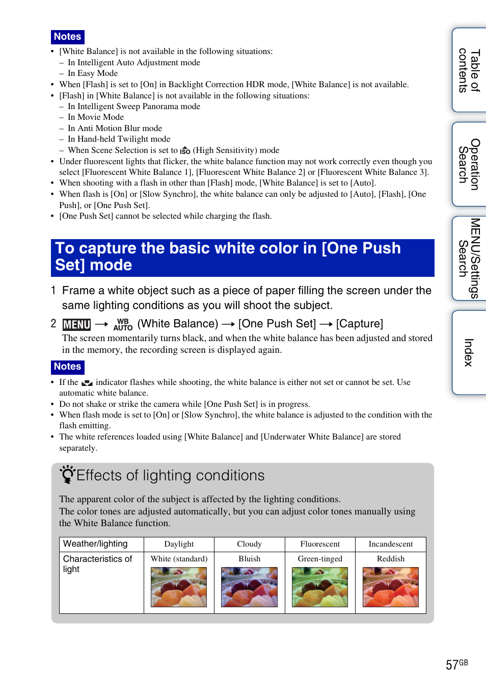 Effects of lighting conditions | Sony DSC-TX5 User Manual | Page 57 / 150