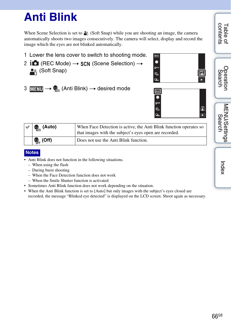 Anti blink | Sony DSC-TX5 User Manual | Page 66 / 150