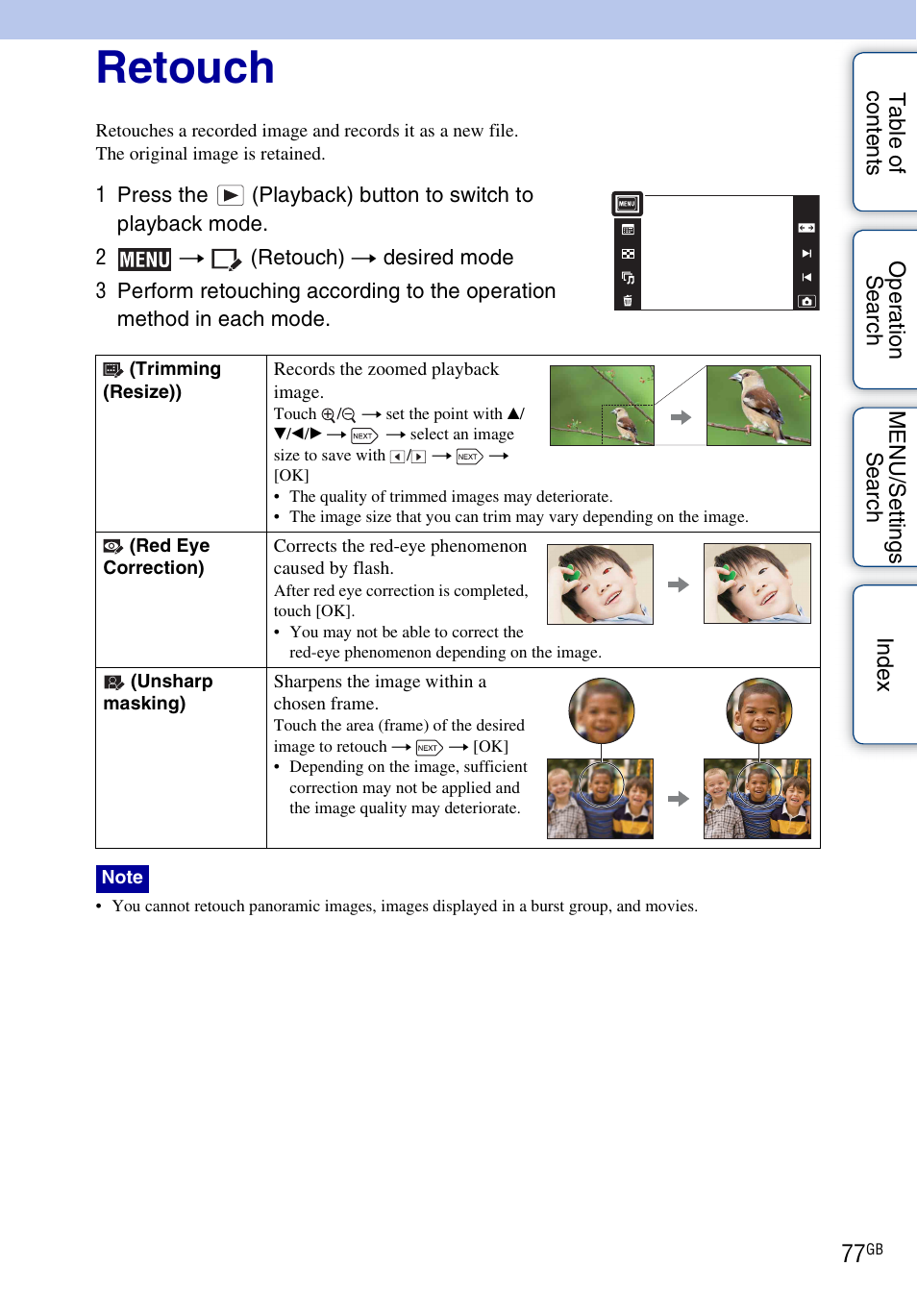 Retouch | Sony DSC-TX5 User Manual | Page 77 / 150