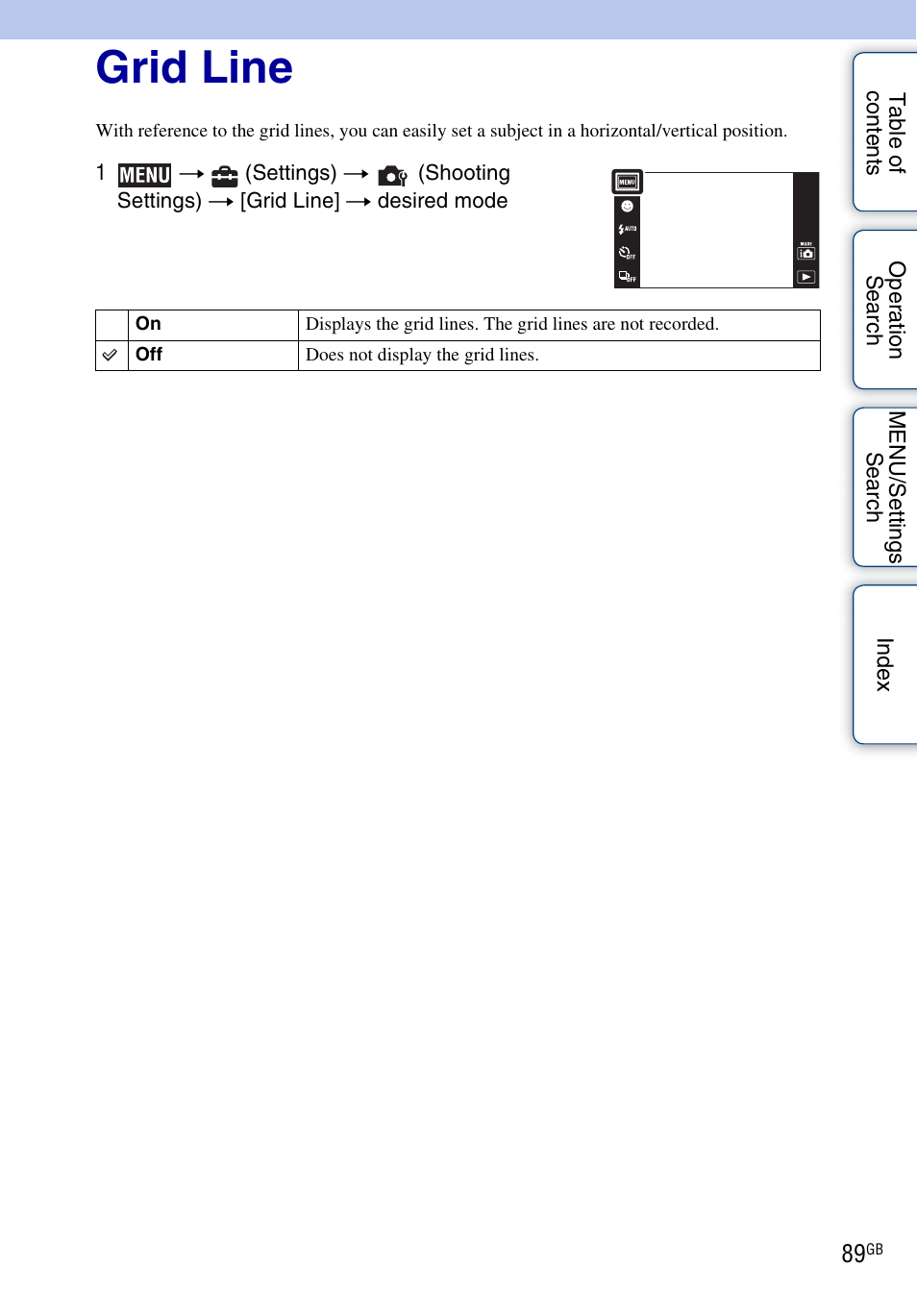 Grid line | Sony DSC-TX5 User Manual | Page 89 / 150
