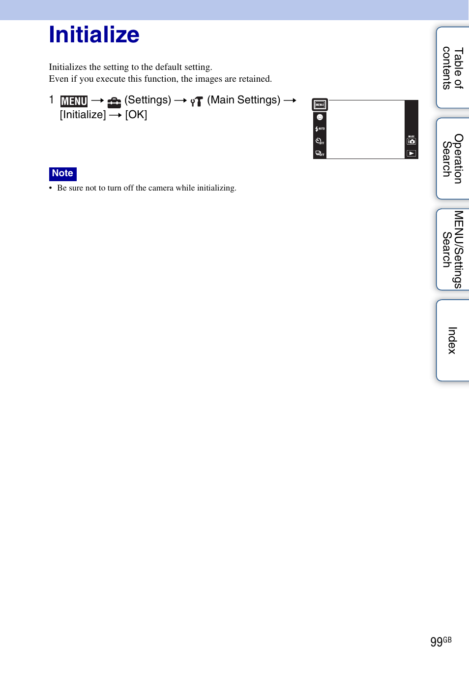 Initialize | Sony DSC-TX5 User Manual | Page 99 / 150