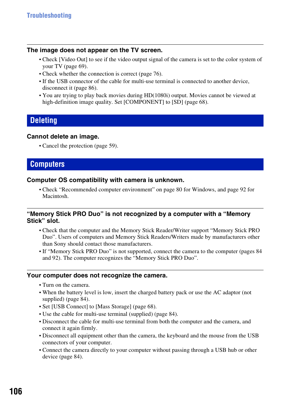 Deleting, Computers, Deleting computers | Sony DSC-H10 User Manual | Page 106 / 123