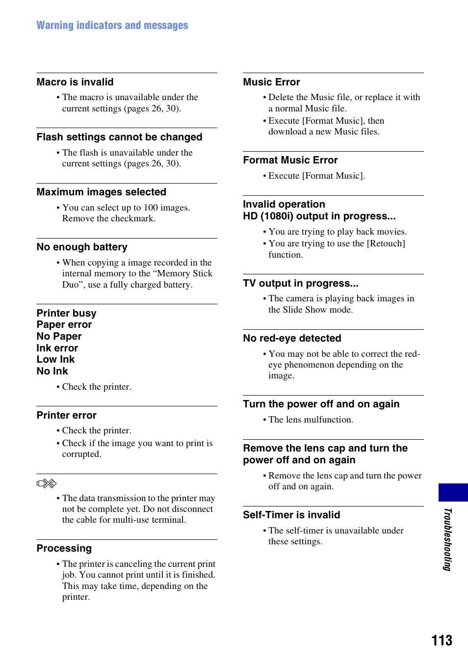 Sony DSC-H10 User Manual | Page 113 / 123