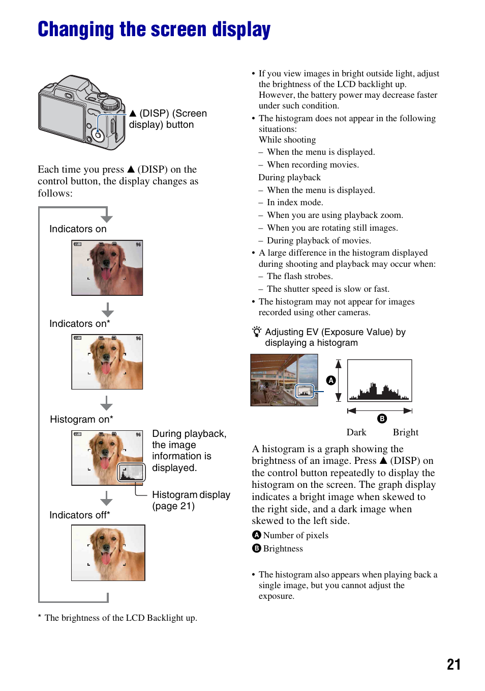 Changing the screen display | Sony DSC-H10 User Manual | Page 21 / 123