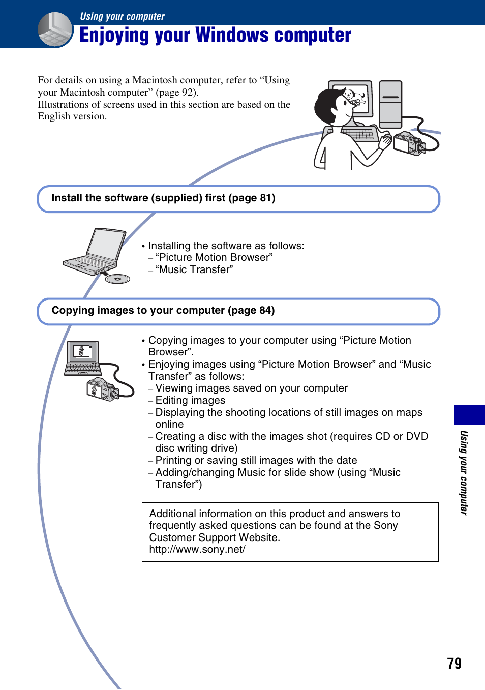 Using your computer, Enjoying your windows computer | Sony DSC-H10 User Manual | Page 79 / 123