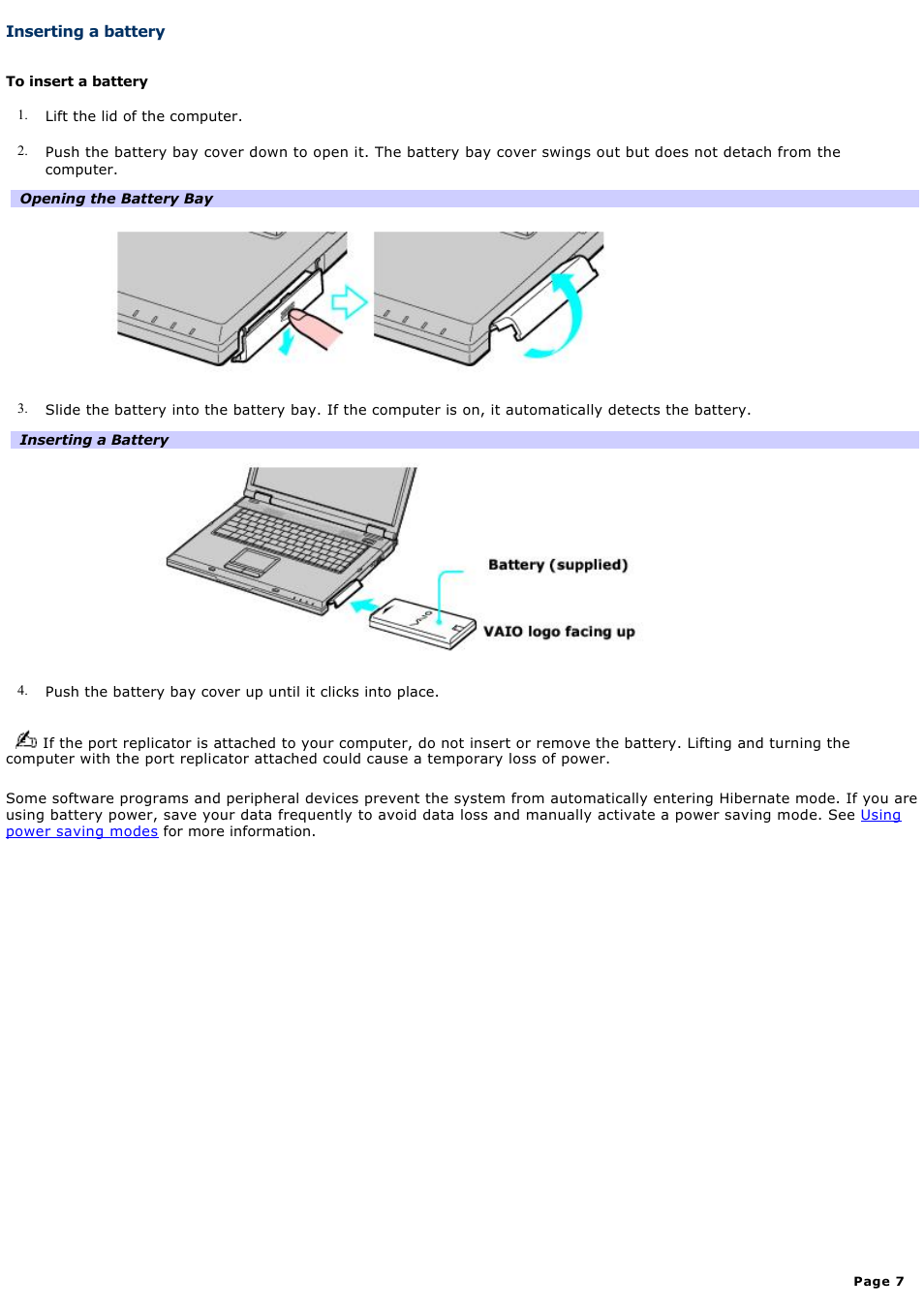 Inserting a battery | Sony PCG-GRV670P User Manual | Page 7 / 162