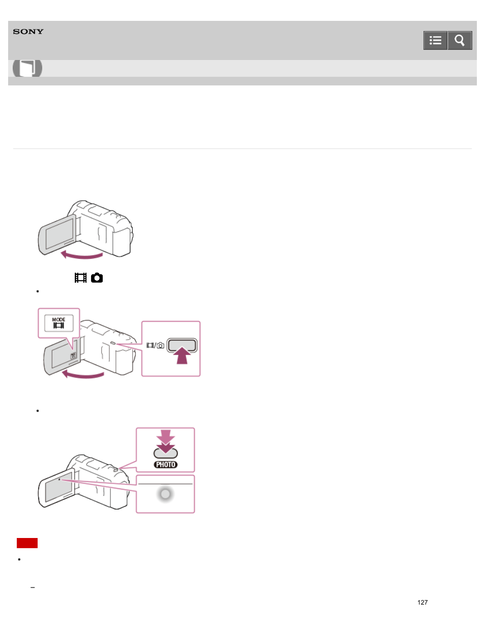 Shooting photos, Shoot photos, Help guide | Sony HDR-PJ810 User Manual | Page 127 / 416