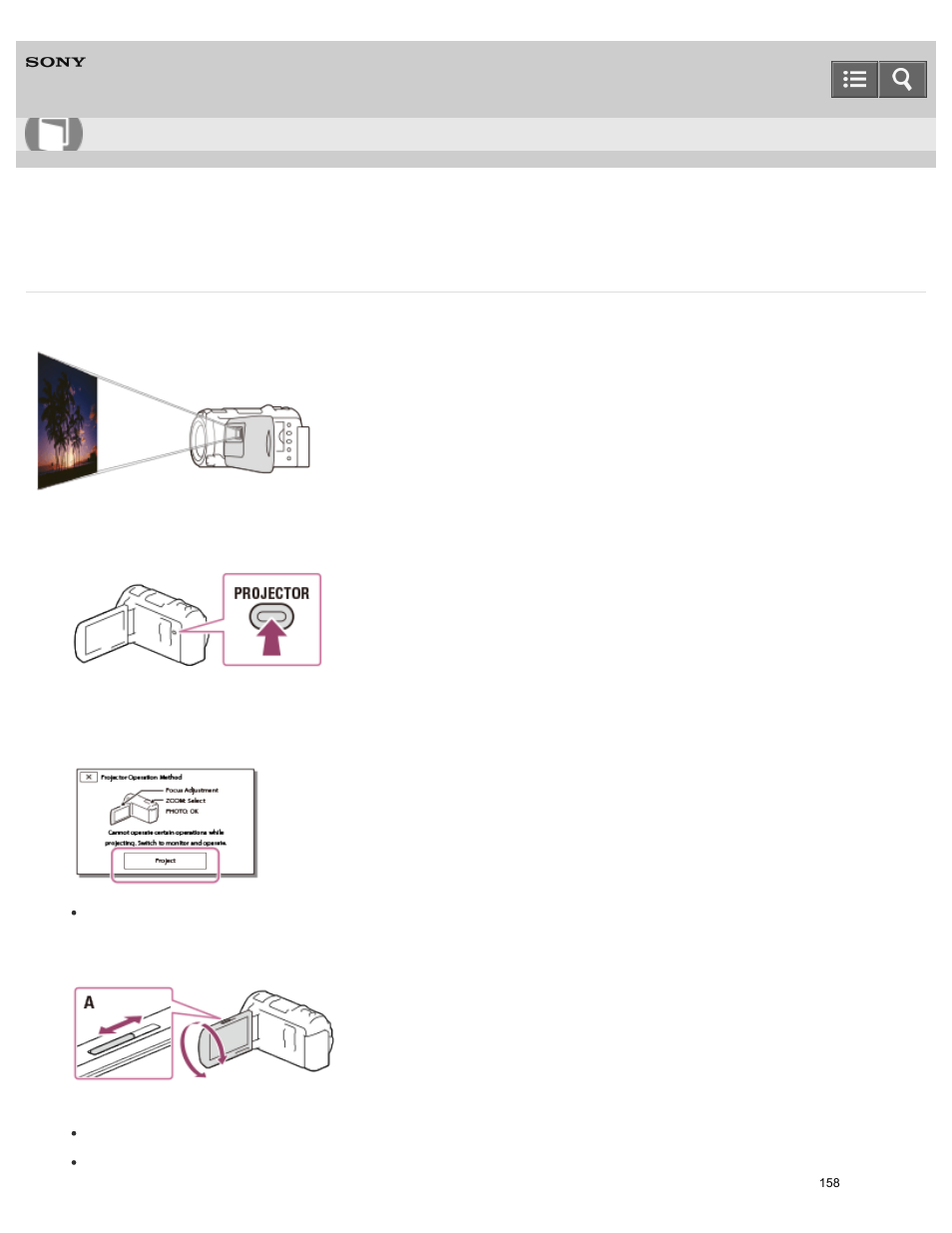 Using the built-in projector, Help guide | Sony HDR-PJ810 User Manual | Page 158 / 416