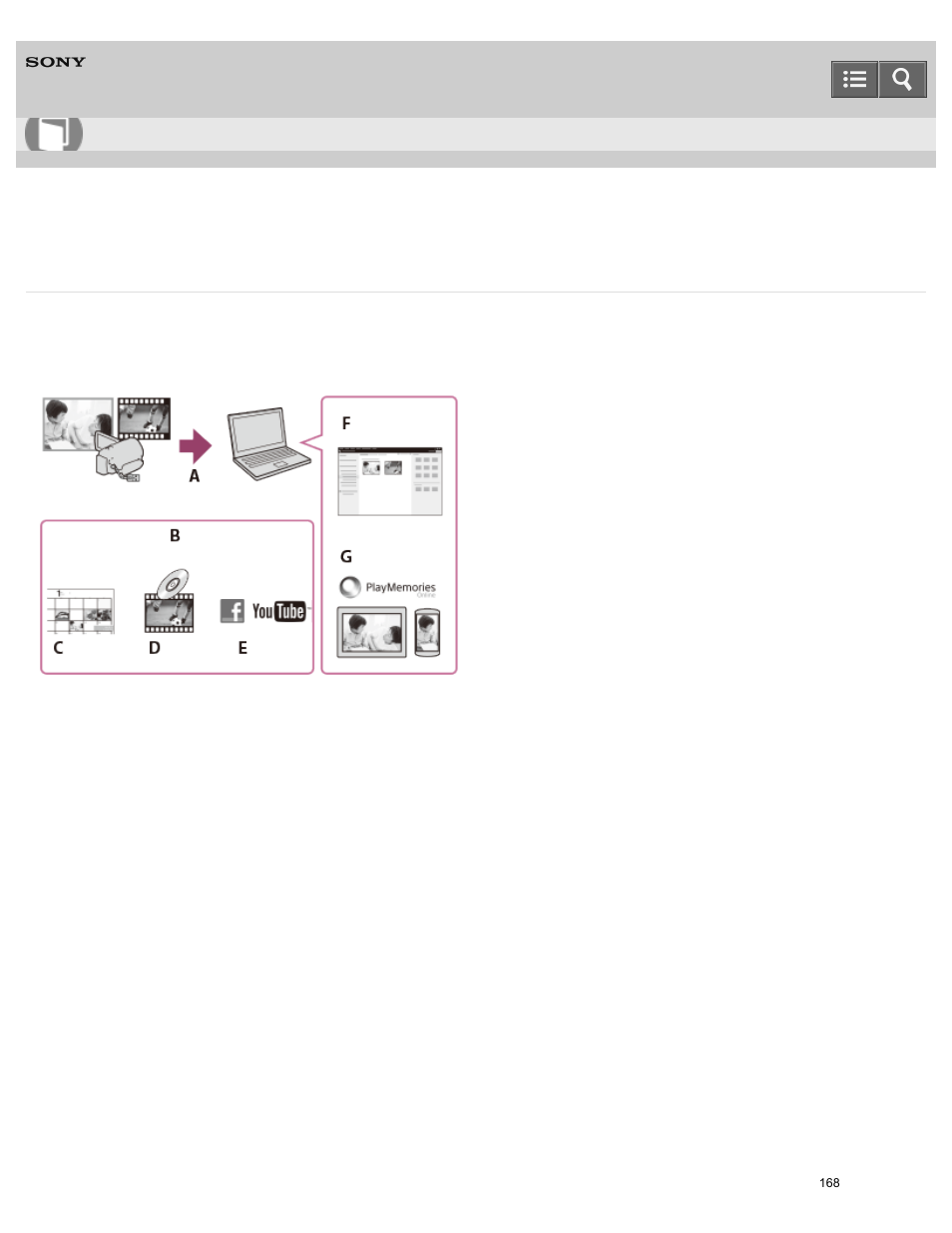 Using the playmemories home software, Help guide | Sony HDR-PJ810 User Manual | Page 168 / 416