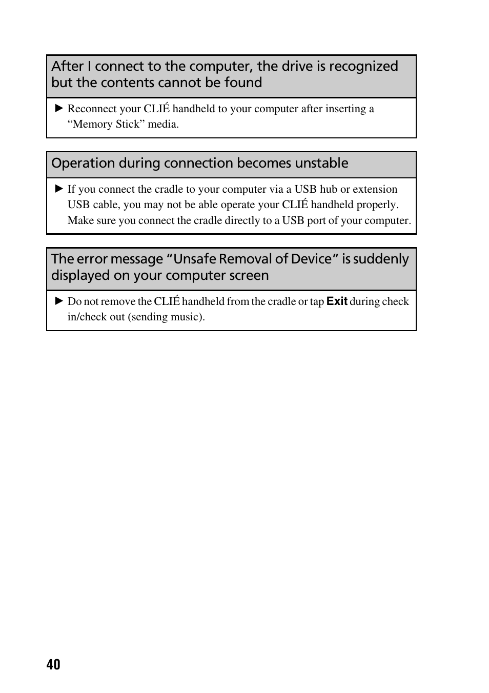 Operation during connection becomes unstable | Sony PEG-NZ90 User Manual | Page 40 / 52