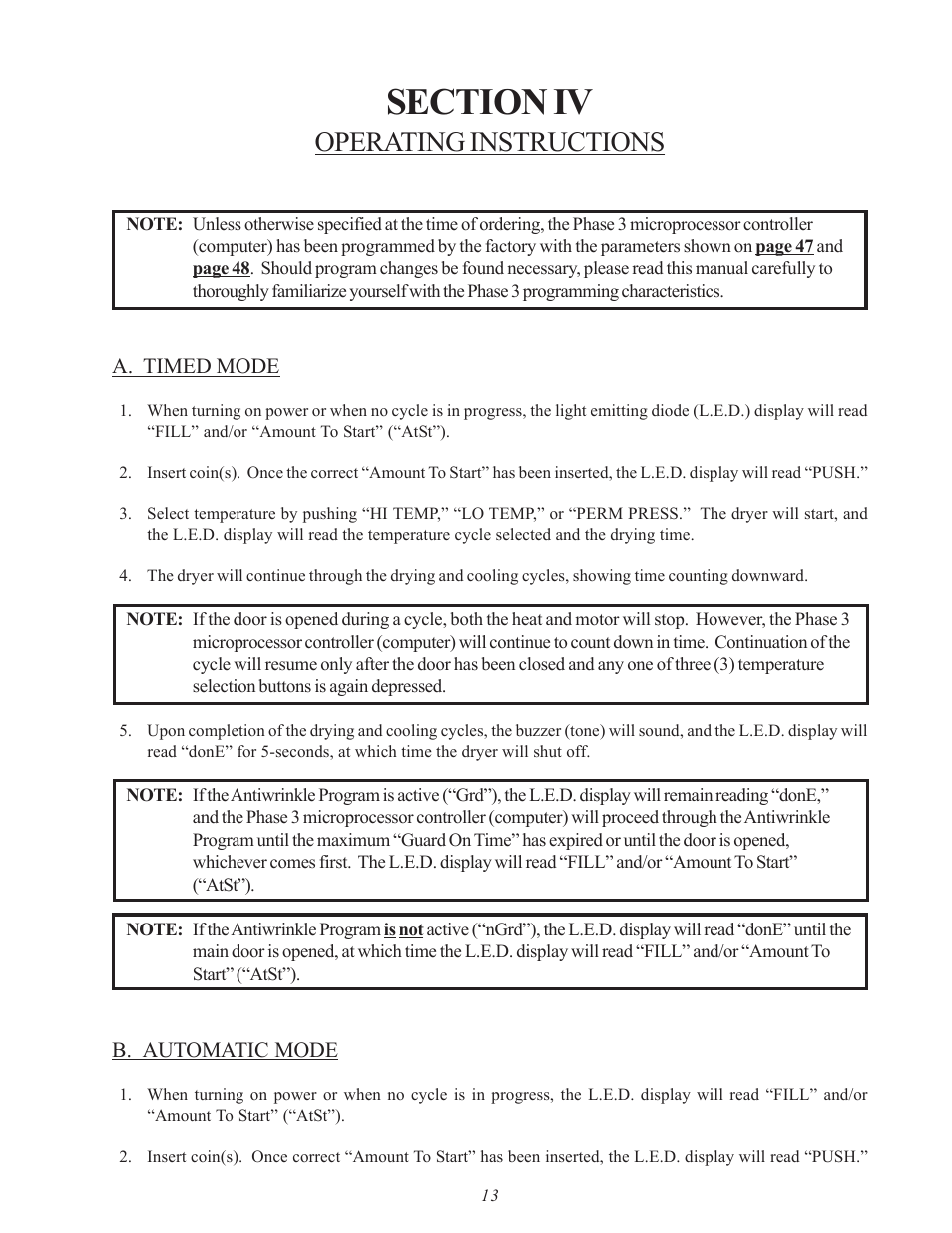 Operating instructions | American Dryer Corp. SL31AD-15 User Manual | Page 17 / 72