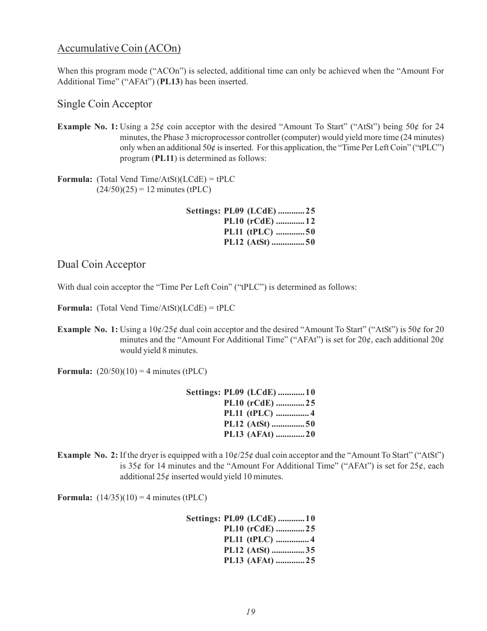 Accumulative coin (acon), Single coin acceptor, Dual coin acceptor | American Dryer Corp. SL31AD-15 User Manual | Page 23 / 72