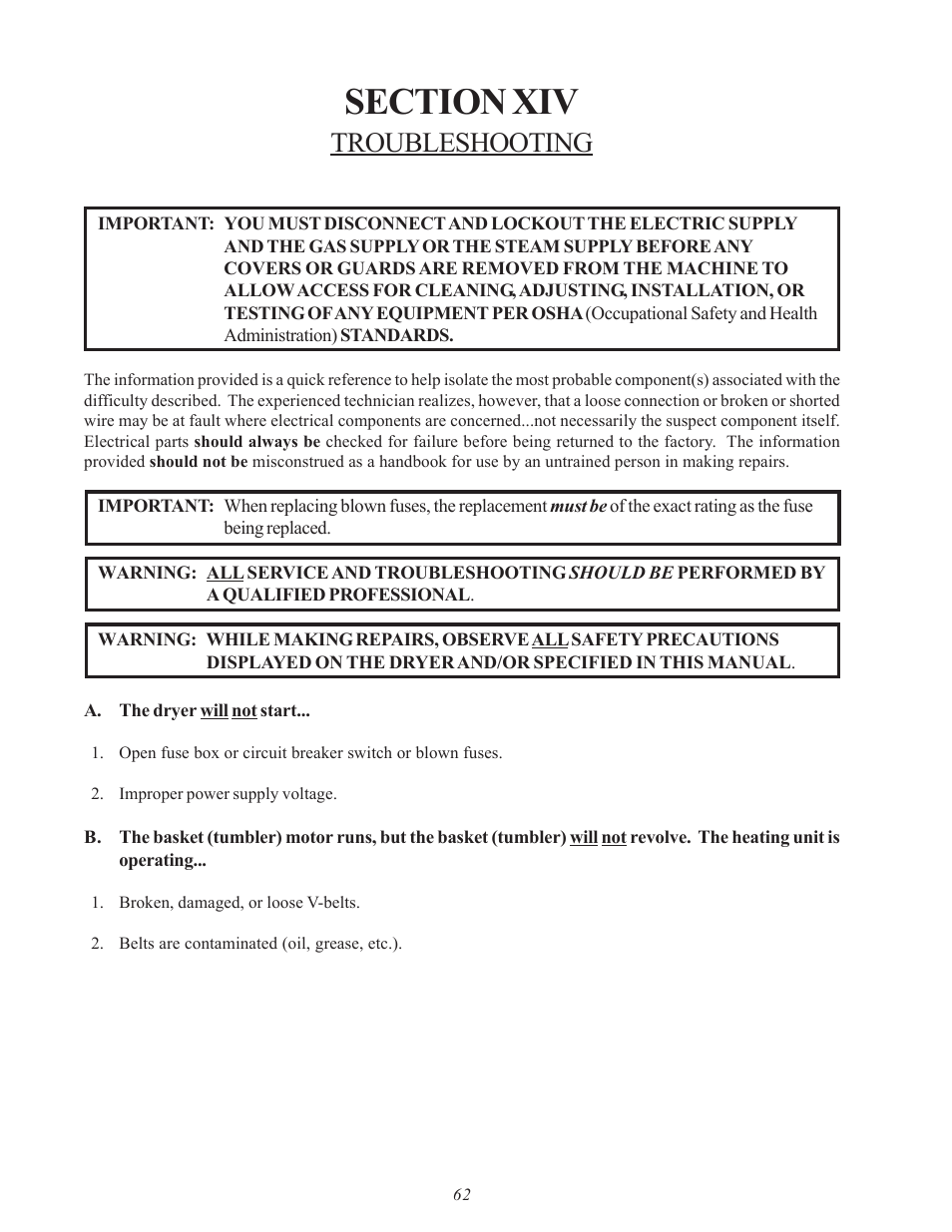 Troubleshooting | American Dryer Corp. SL31AD-15 User Manual | Page 66 / 72