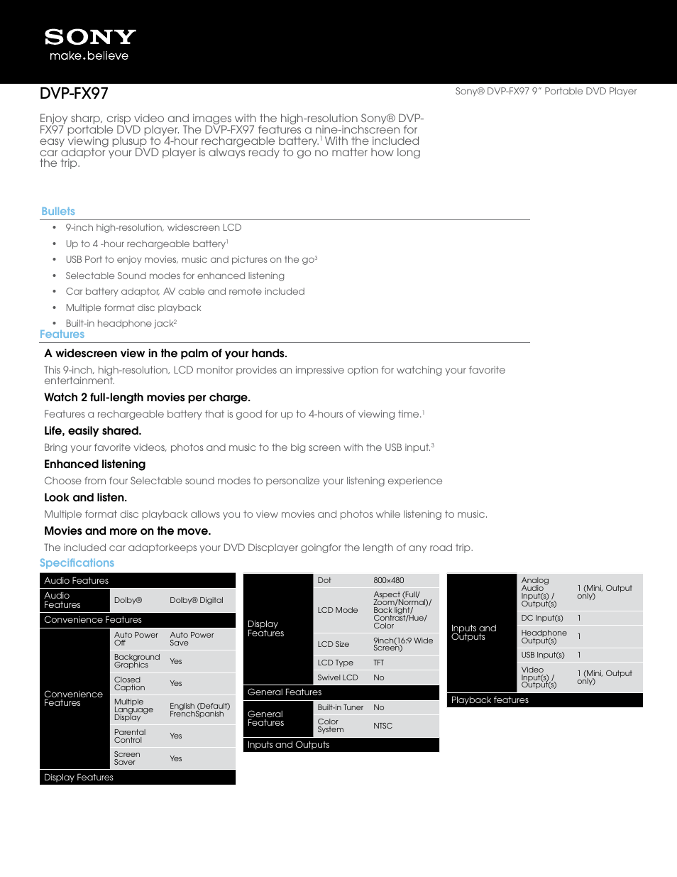 Sony DVP-FX97 User Manual | 3 pages