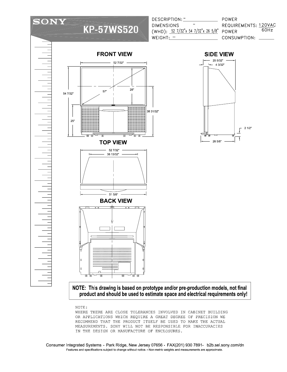 Sony KP 57WS520 User Manual | 1 page