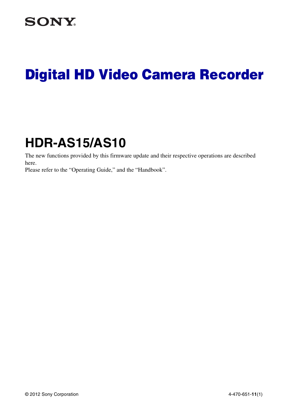 Sony HDR-AS15 User Manual | 4 pages