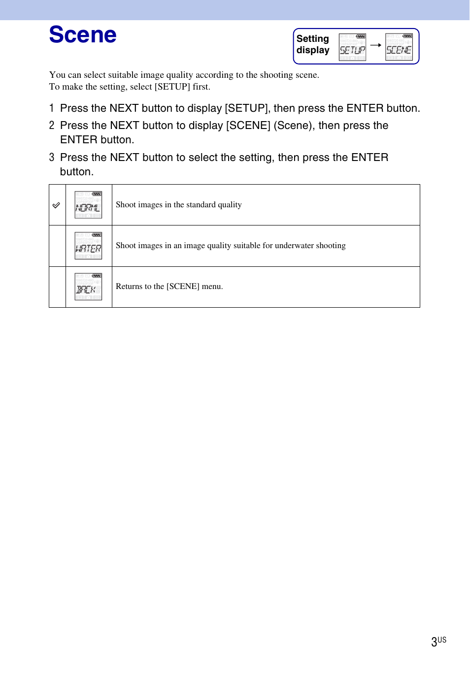 Scene | Sony HDR-AS15 User Manual | Page 3 / 4